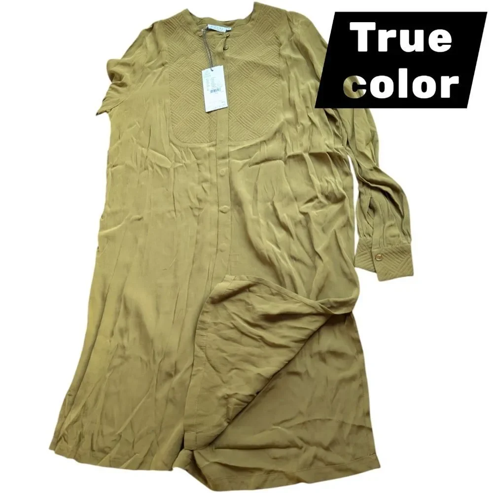 Masai Copenhagen Olive Green 💚 Shirt Dress Button Down M W Slits - Picture 8 of 10